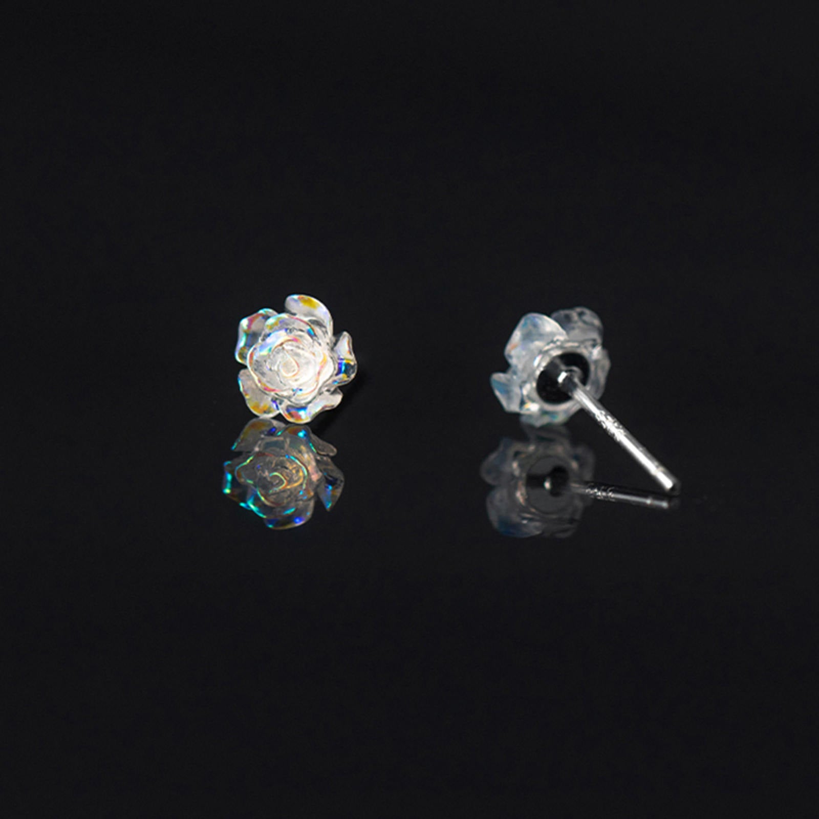 Pure Sterling Silver Lotus Stud Earrings Elegant Solid 999 Silver Stud