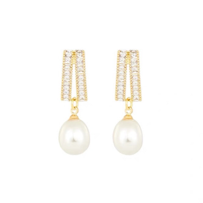 Freshwater Pearl Drop Earrings Gold Crystal Clasp with Teardrop Pearl Earrings S925 Silver Pin