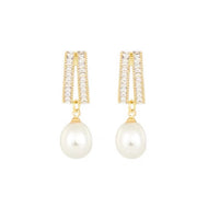 Freshwater Pearl Drop Earrings Gold Crystal Clasp with Teardrop Pearl Earrings S925 Silver Pin
