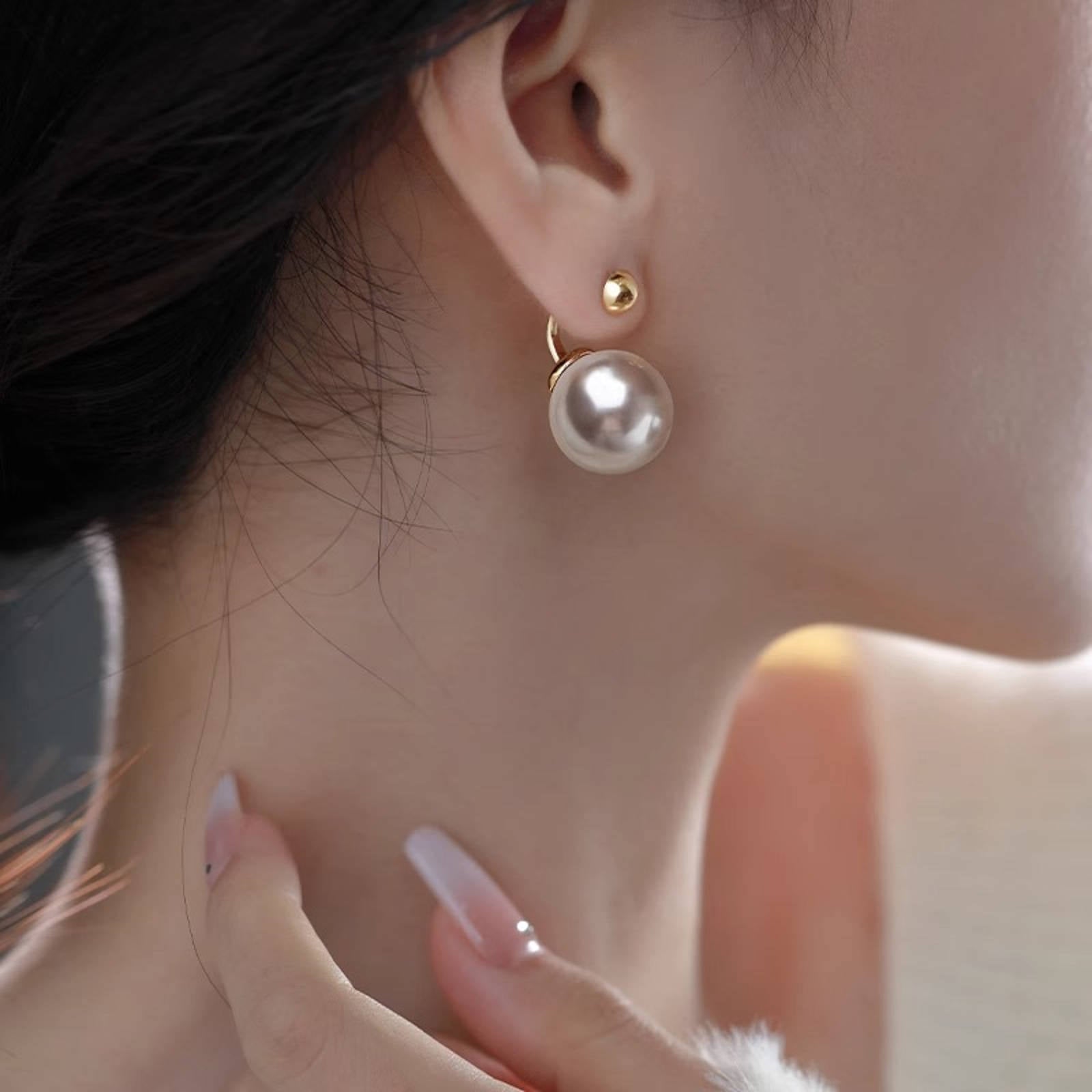 16MM Large Pearl Drop Earrings | Detachable Pearl Earring Jackets | Gold Pearl Stud Earrings with Sterling Silver Pins