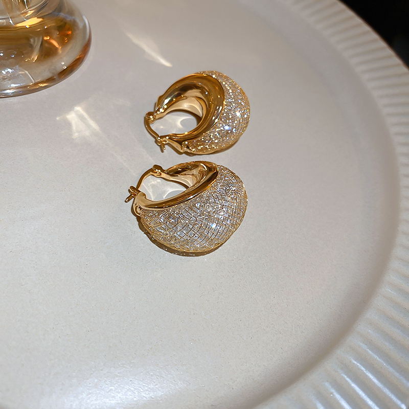 Gold and Crystal Huggie Earrings Chunky Hoop Earrings Silver Pin