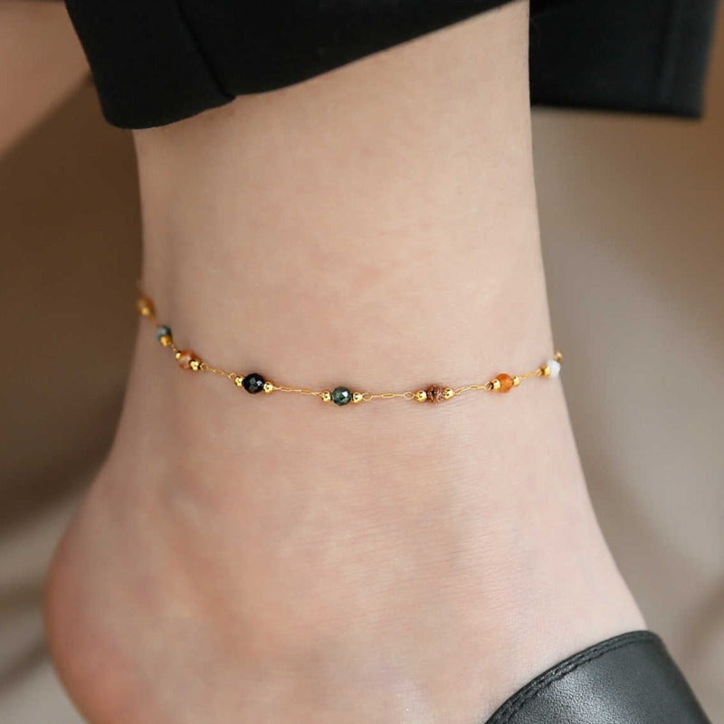 Natural Stone Gold Chain Chic Necklace Colorful Stone With 14K Gold Plated Clasp