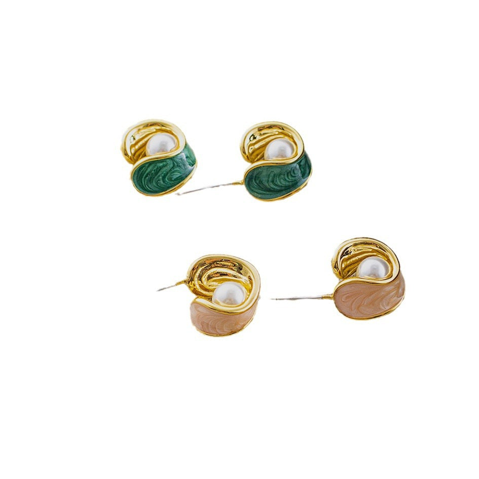 Aretes de perlas de agua dulce, aretes en forma de U de oro de 14 quilates con perlas blancas y pasador de plata