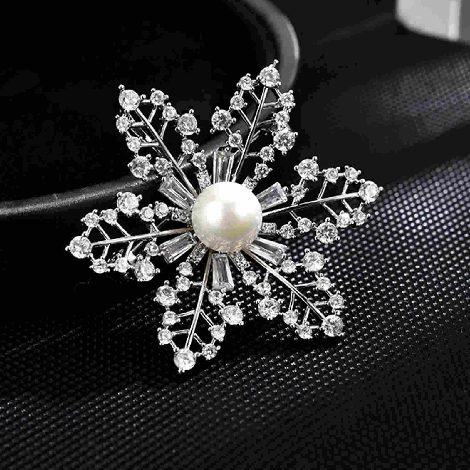 Snowflake Brooch Crystal and Pearl Christmas Brooch Pin Gold and Silver Snow Brooches