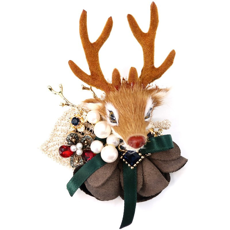 Elk Brooch Furry Deer Christmas Brooch Pin with Xmas Gift Box