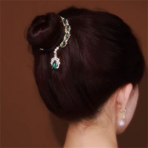 Green Crystal Hair Pin Luxury Hair Clip with Diamond Pendant