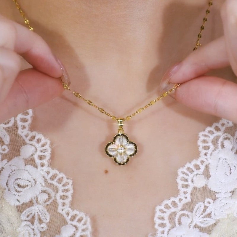 Diamond Clover Earrings Gold Hoop Lucky Clover Drop Earrings with Sterling Silver Pins