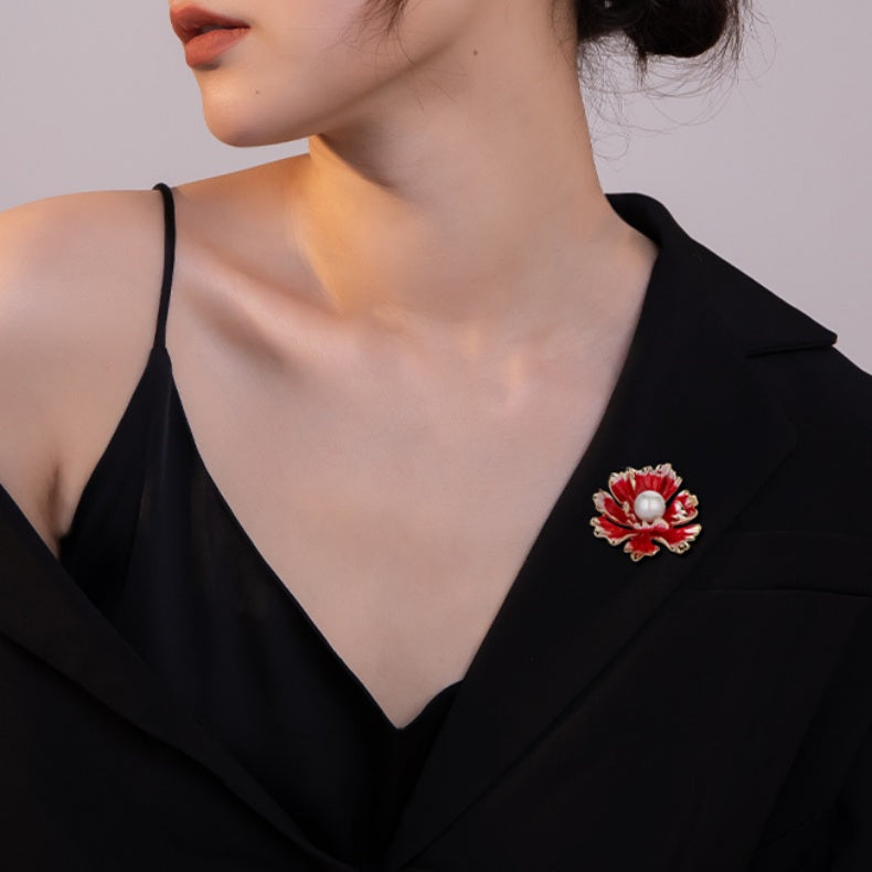 Best Gift Choice Peony Brooch Large Flower Pearl Brooch Pin White Red Purple Available