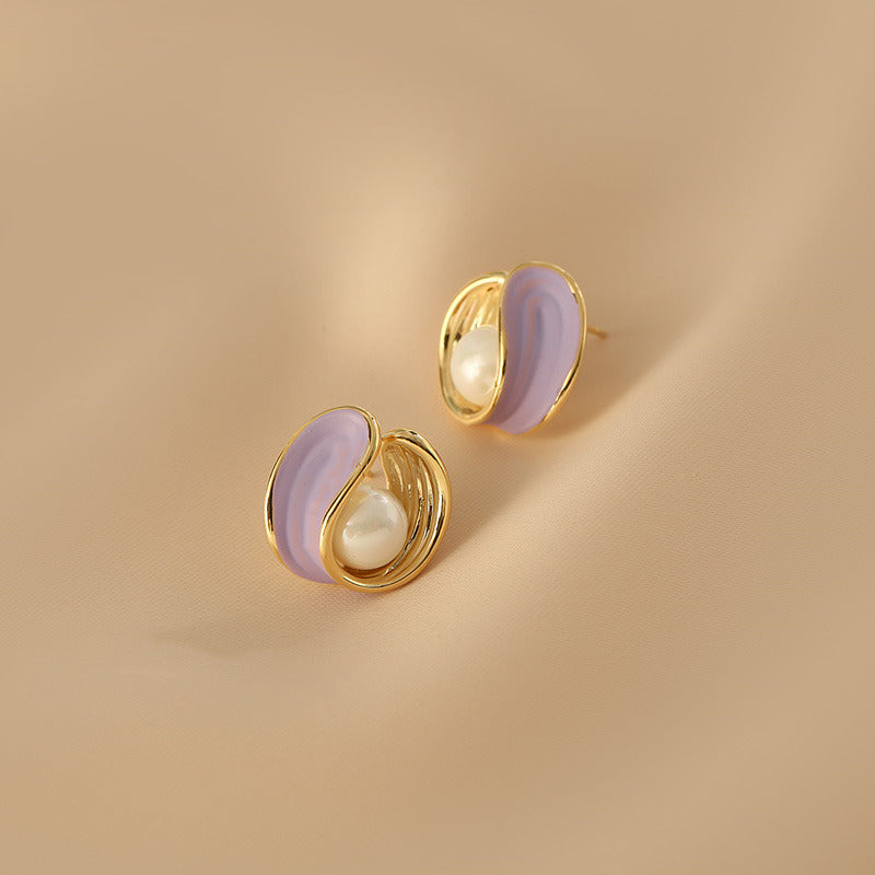 Aretes de perlas de agua dulce, aretes en forma de U de oro de 14 quilates con perlas blancas y pasador de plata