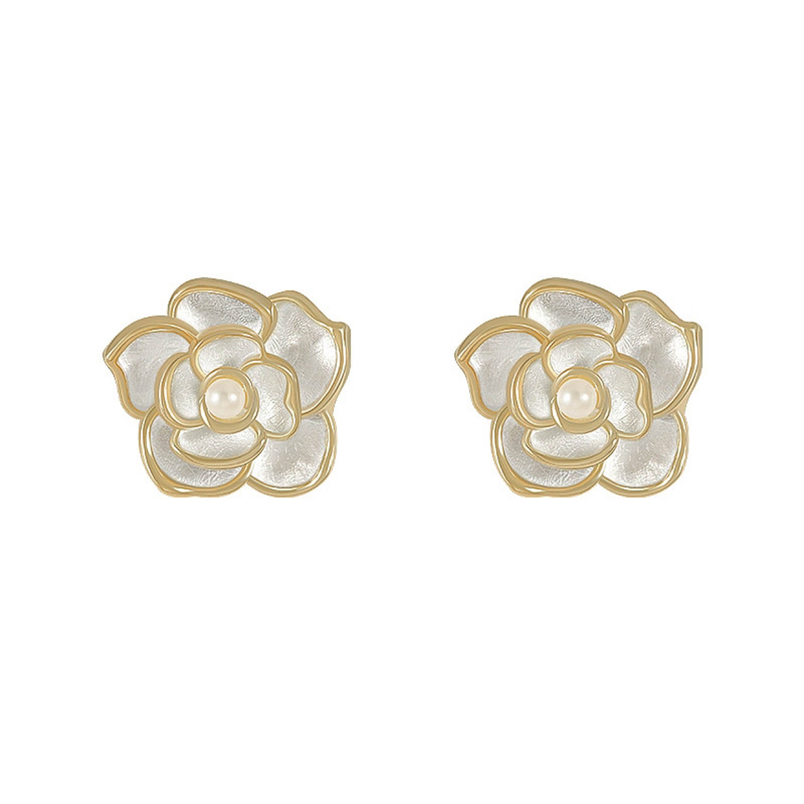 Pearl Flower Stud Earrings | Pearl Stud Earrings | Camellia Earrings with Sterling Silver Pins