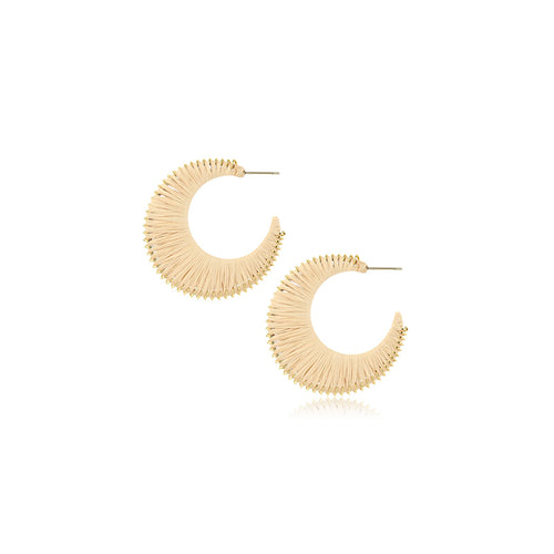 Large Semicircle Earrings Natural Raffia palm Hoop Earrings with Silver Pin (45 x 45mm)