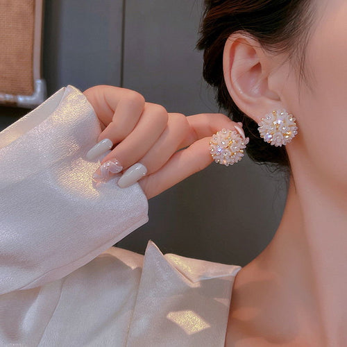 Flower Stud Earrings Shining Hydrangea Earring Studs with S925 Silver Pin