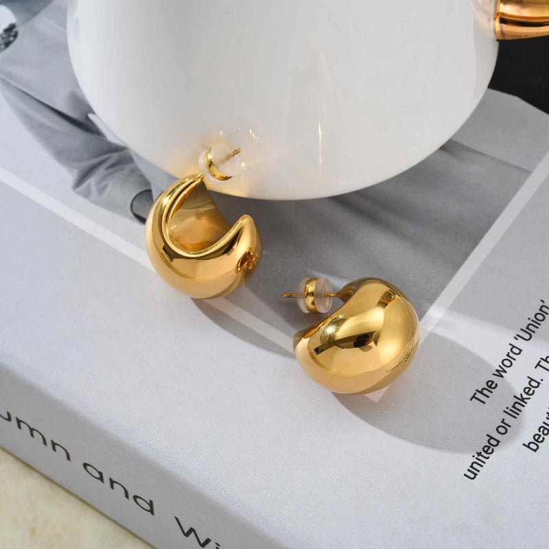 Pendientes de luna creciente de oro | Pendientes de aro de oro grueso | Pendientes de oro para mujer