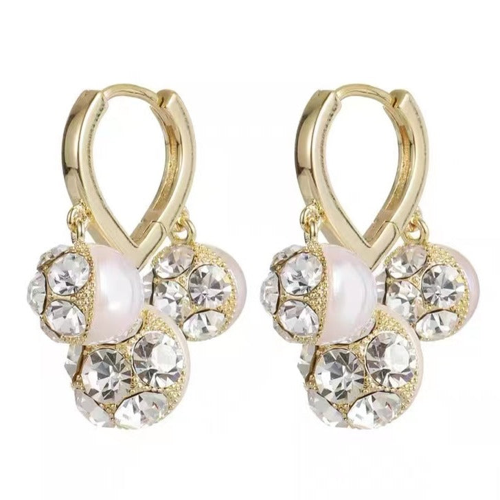 Lily of The Valley Earrings | 3 Moonstone Drop Earrings | Gold Hoop Earrings in Sterling Silver Pin