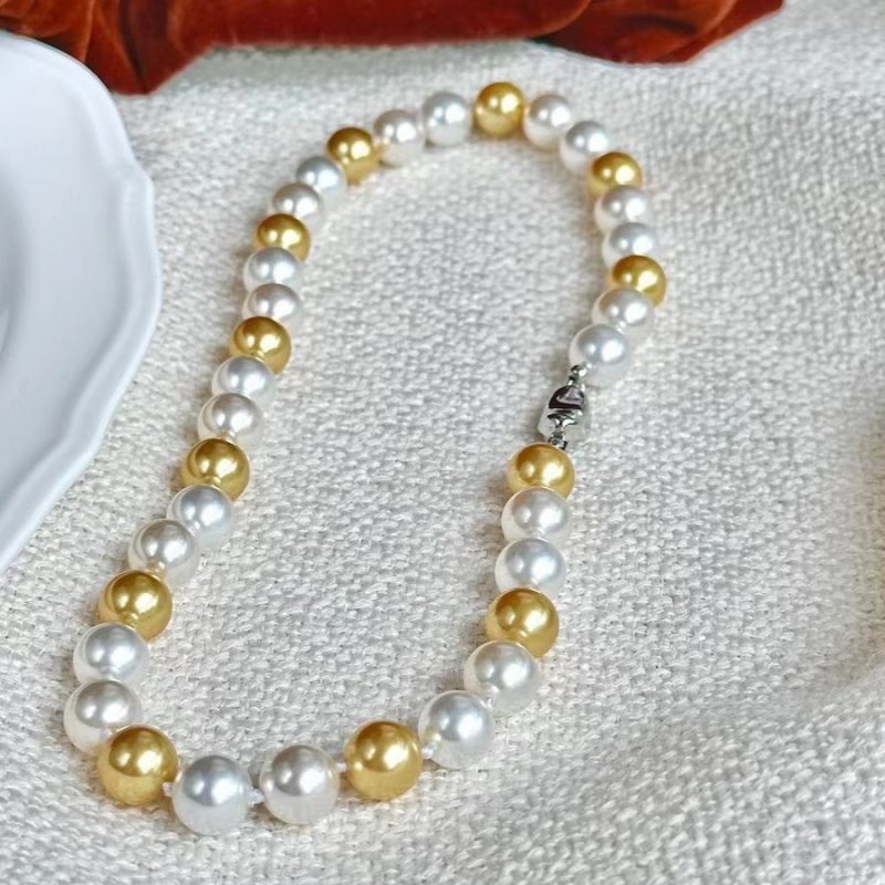 New Fashion Pearl Necklace 10mm High Luster Shell Pearl Necklace Silver Clasp 20 inch / 50cm