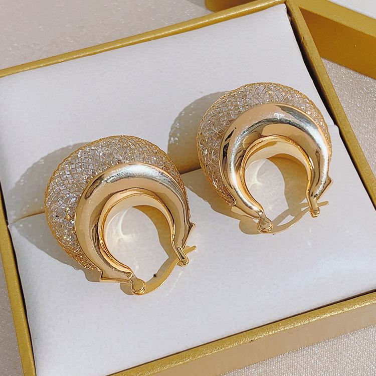 Gold and Crystal Huggie Earrings Chunky Hoop Earrings Silver Pin