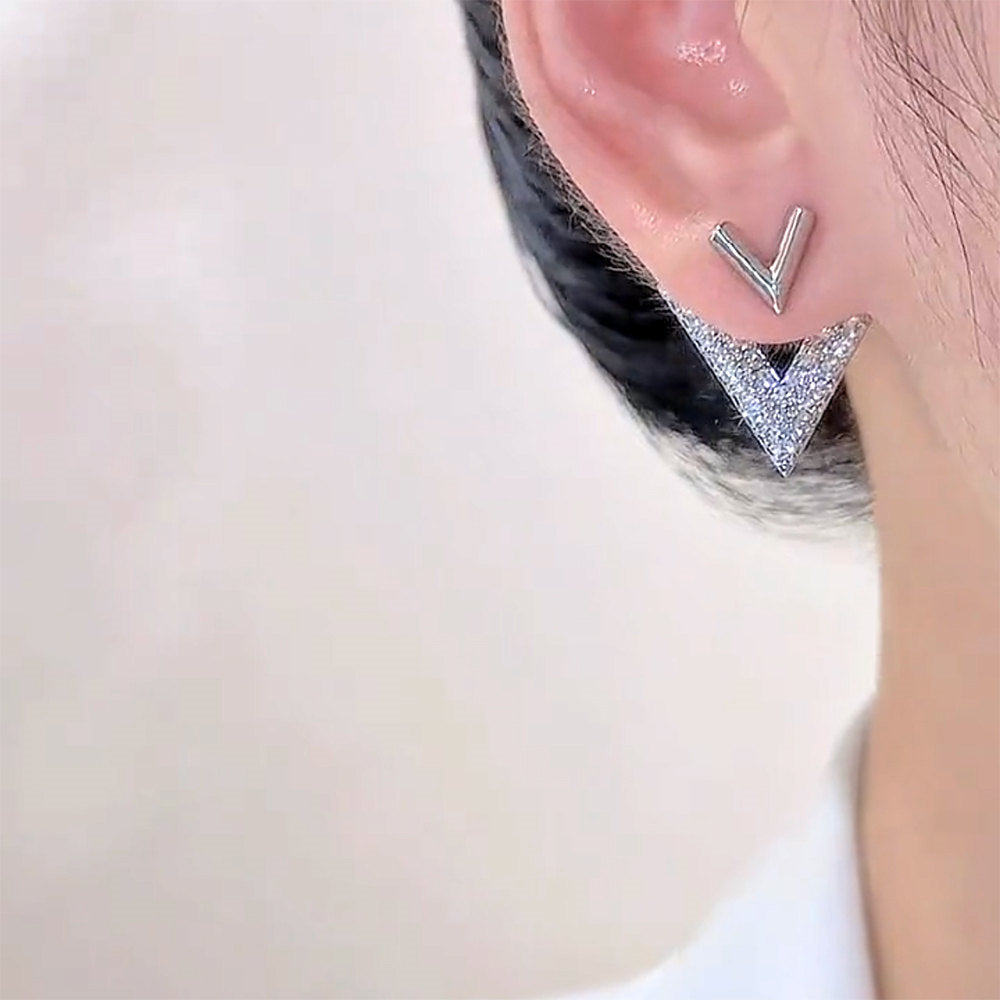 Luxury Double V Earring Jackets Gold and Crystal Drop Earrings S925 Silver Pin