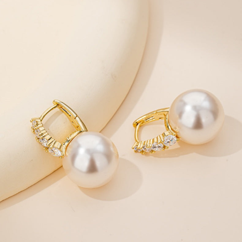 2025 Designed Pearl Drop Earrings with Crystal Hoop S925 Silver Pin