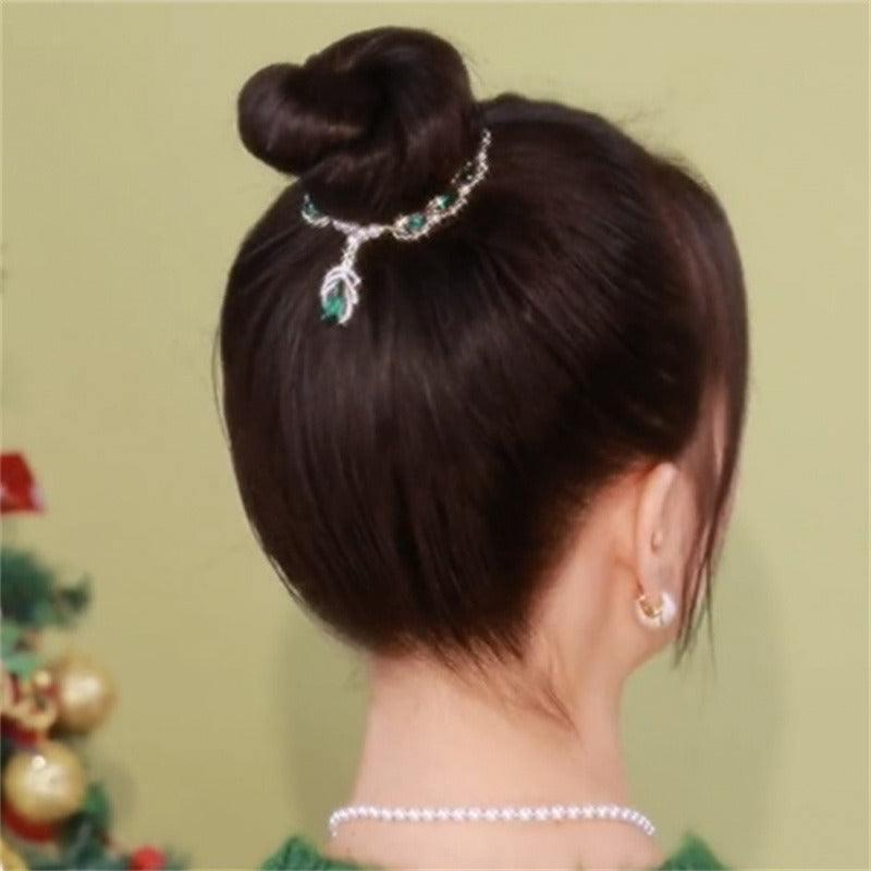 Green Crystal Hair Pin Luxury Hair Clip with Diamond Pendant