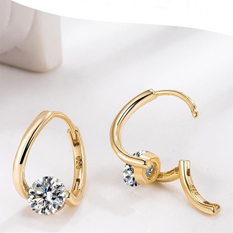 Diamond Hoop Earrings | 8mm Crystal Drop Earrings in 14K Gold Plated S925 Silver Pin