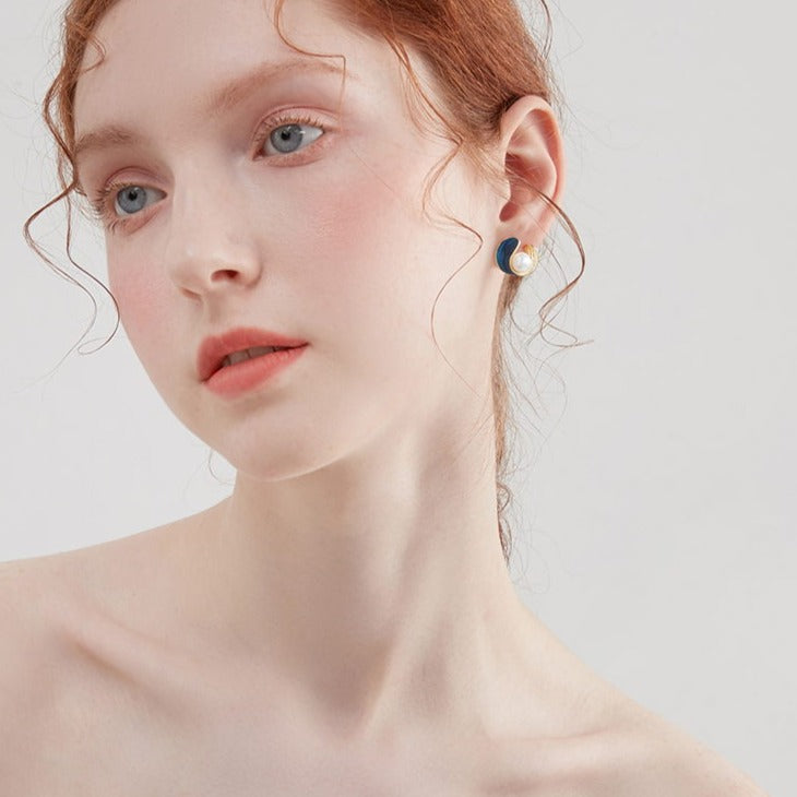 Aretes de perlas de agua dulce, aretes en forma de U de oro de 14 quilates con perlas blancas y pasador de plata