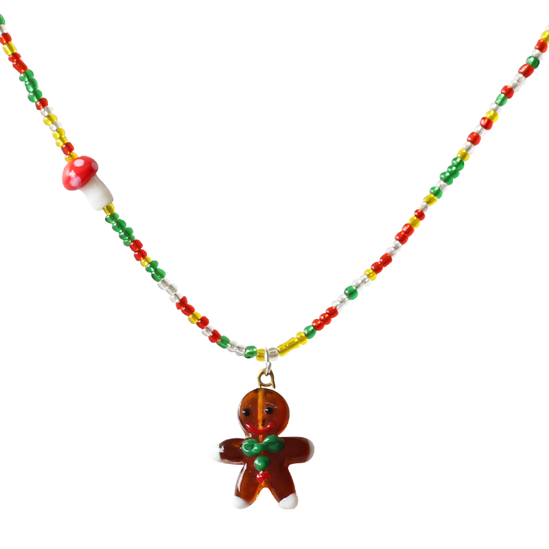 Collar de Navidad colorido con colgante de hombre de jengibre y árbol de Navidad para niños
