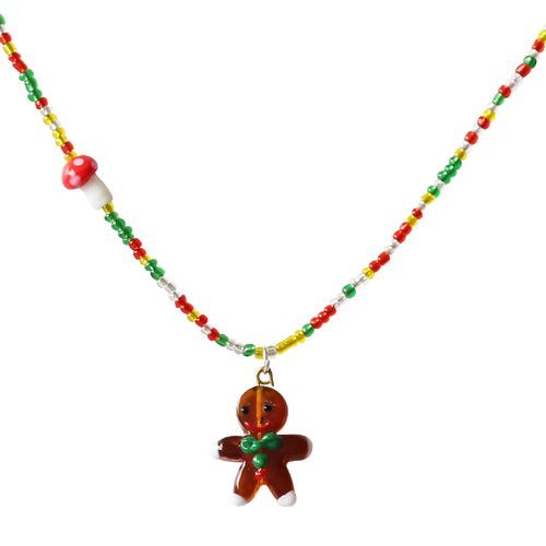 Colorful Christmas Necklace Xmas Tree Gingerbread Man Pendant for Children