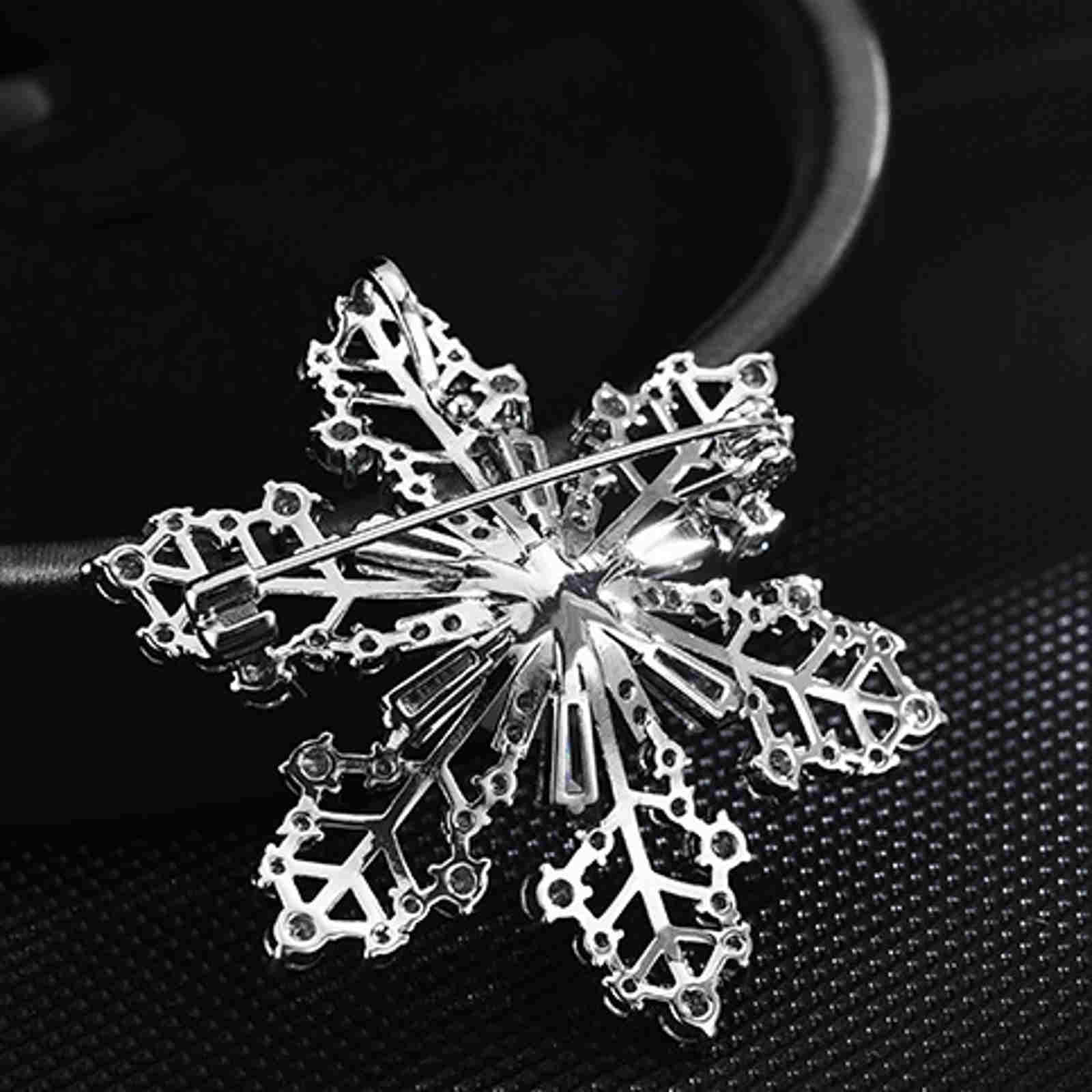 Snowflake Brooch Crystal and Pearl Christmas Brooch Pin Gold and Silver Snow Brooches