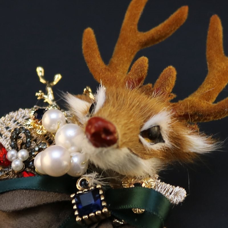 Elk Brooch Furry Deer Christmas Brooch Pin with Xmas Gift Box