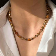 Natural Stone Necklace Tiger Eye Brown Stone with Baroque Pearl Necklace 45cm