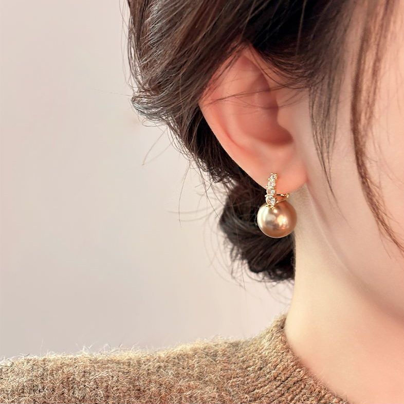 2025 Designed Pearl Drop Earrings with Crystal Hoop S925 Silver Pin