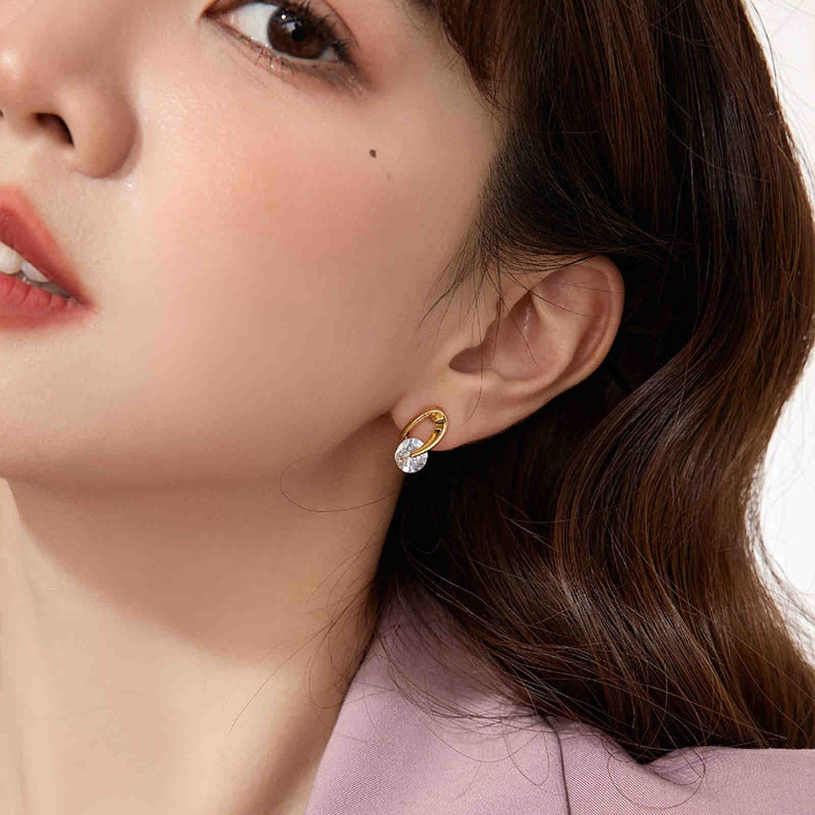 Petite Crystal Drop Earrings Gold and Silver Hoop Stud Earrings with Silver Pin