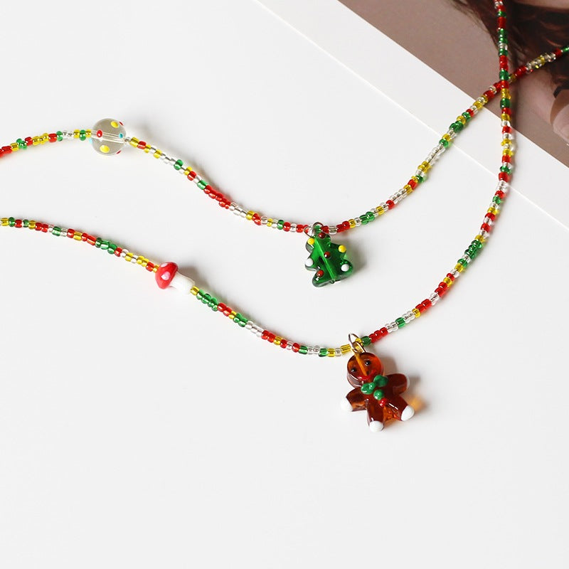 Collar de Navidad colorido con colgante de hombre de jengibre y árbol de Navidad para niños