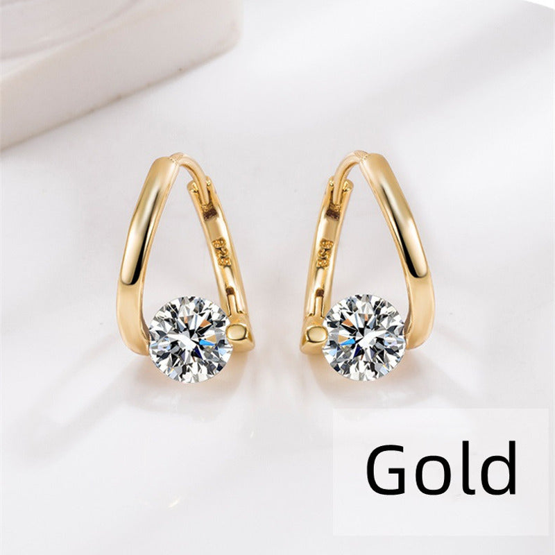 Diamond Hoop Earrings | 8mm Crystal Drop Earrings in 14K Gold Plated S925 Silver Pin