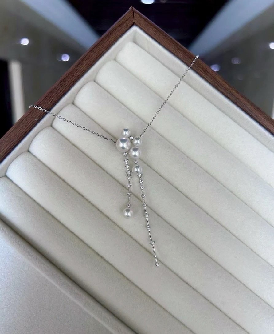 Freshwater Pearl Pendant Necklace Big Crystal Glossy Pearl Pendant Silver Chain 45cm