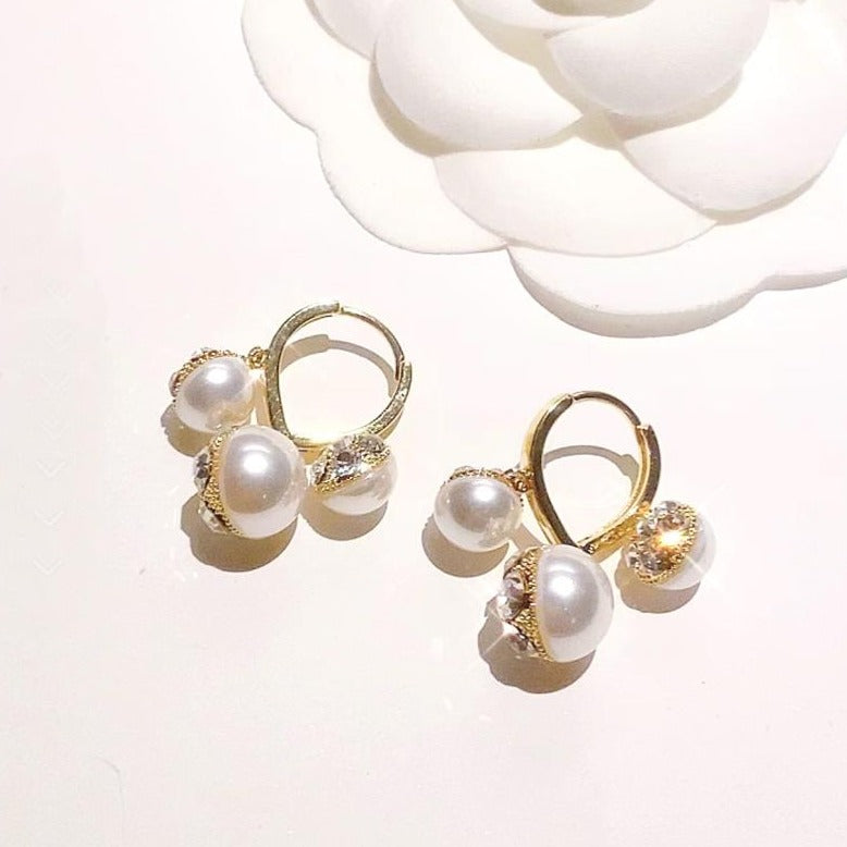 Lily of The Valley Earrings | 3 Moonstone Drop Earrings | Gold Hoop Earrings in Sterling Silver Pin