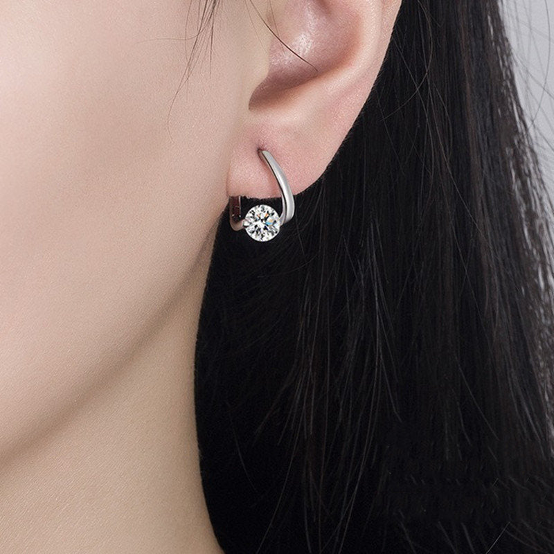 Diamond Hoop Earrings | 8mm Crystal Drop Earrings in 14K Gold Plated S925 Silver Pin