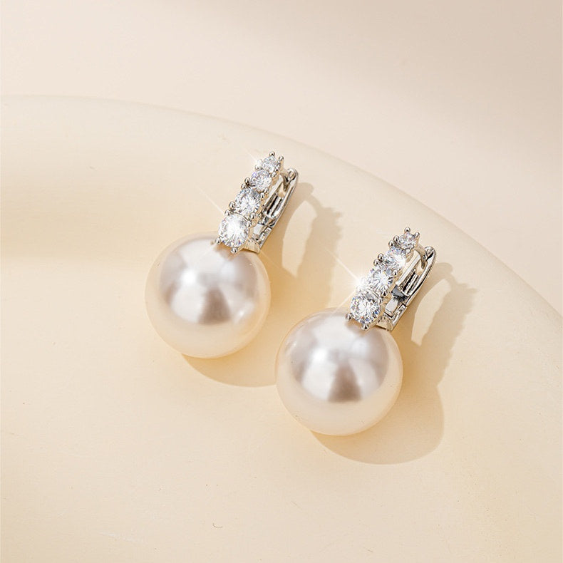 2025 Designed Pearl Drop Earrings with Crystal Hoop S925 Silver Pin