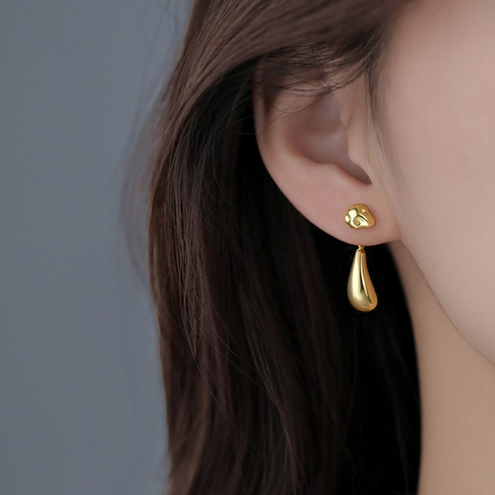 Gold and Silver Bean Earrings Waterdrop Earring Jackets with Silver Pin