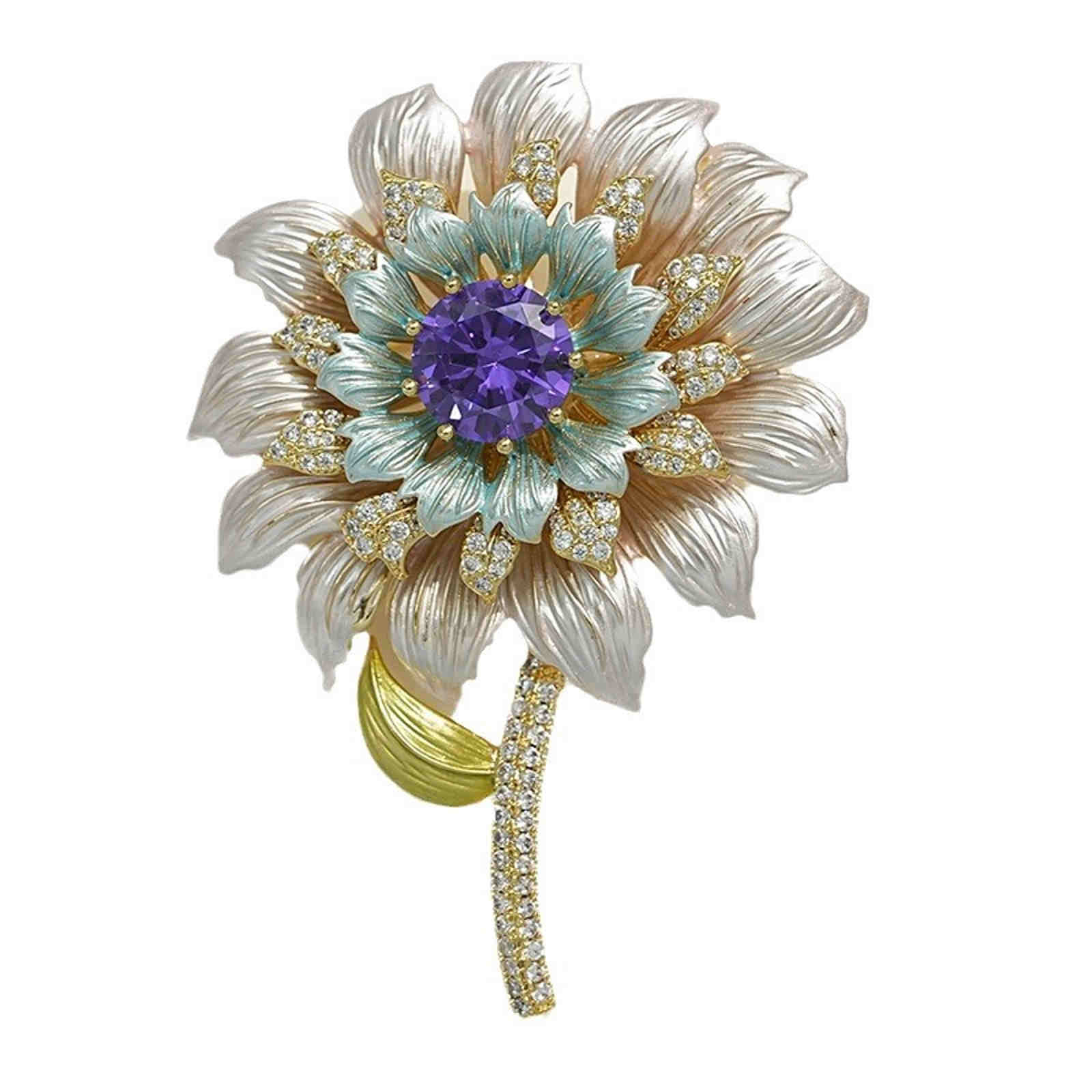 Luxury Daisy Brooch Pin Crystal Flower Brooches for Women