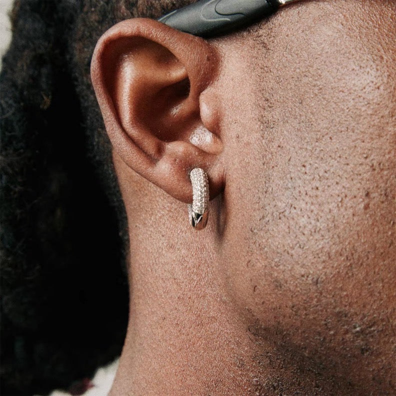 Chunky Hoop Earrings for Men Huggie Diamond Hip-Hop Earrings in Gold Silver and Rose Gold