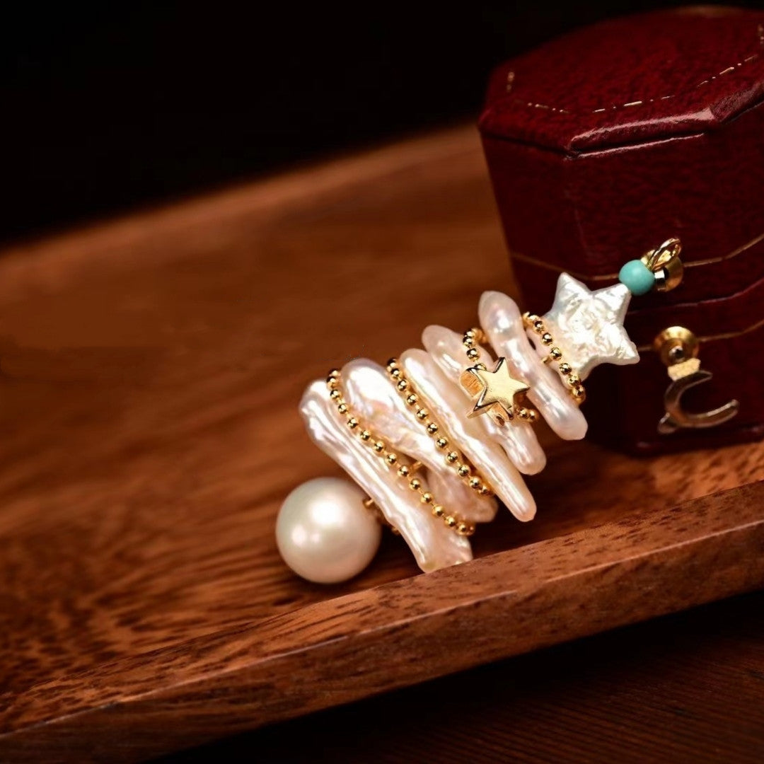 Real Baroque Pearl Necklace Pendant Luxury Christmas Tree Brooch Necklace with Gold Chain