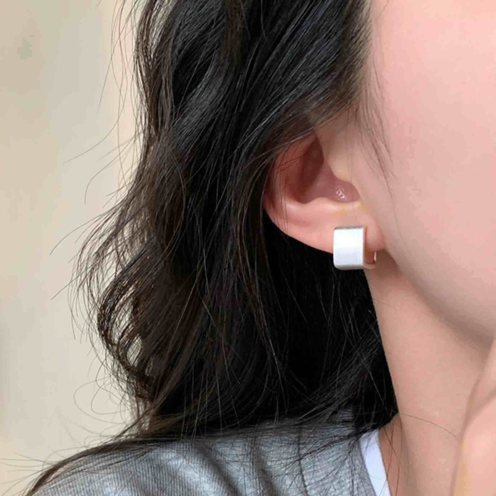 Suqare Hoop Earrings Gold and Silver Thick Wide Band Huggie Earrings for Men