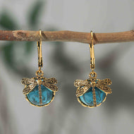 Vintage Style Dragonfly Crystal Drop Earrings Colorful Crystal Earrings with S925 Silver Pin