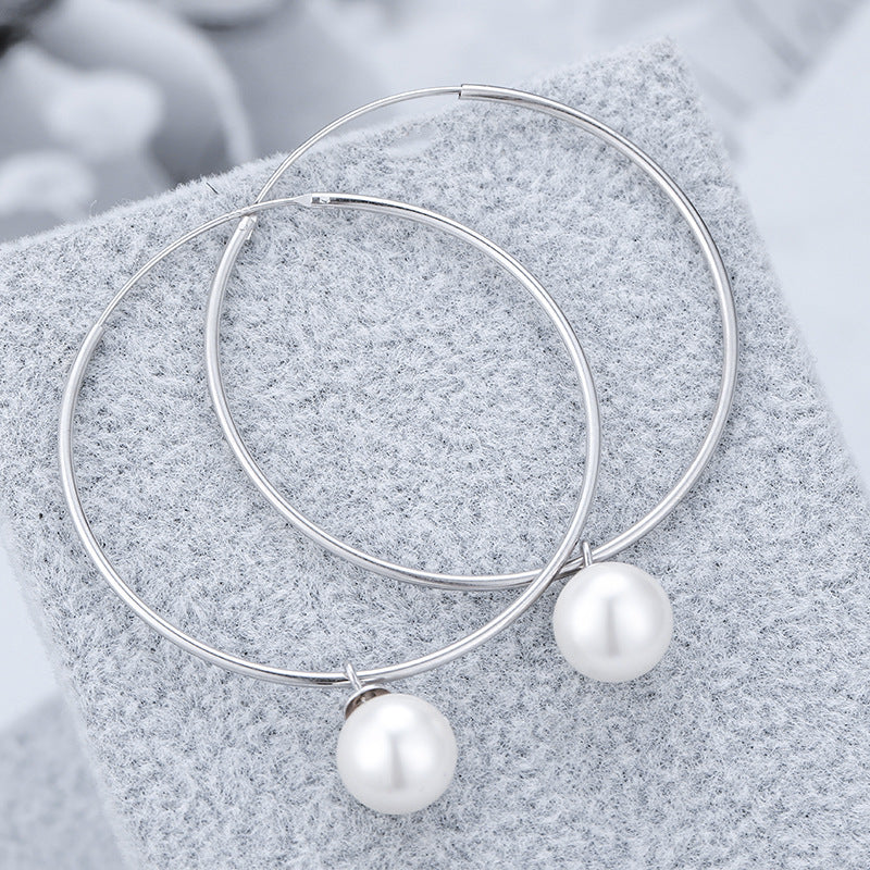 Big Hoop Earrings with Pearl Drop Gold And Silver Hoop Pearl Earrings Silver Pin