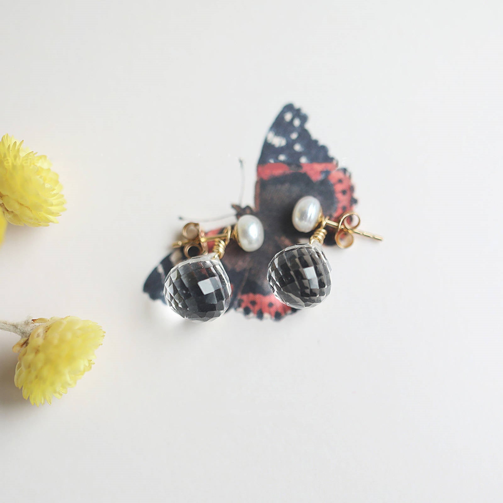 4.5MM Freshwater Pearl Earrings Jacket Crystal Ball Drop Earrings with S925 Silver Pins