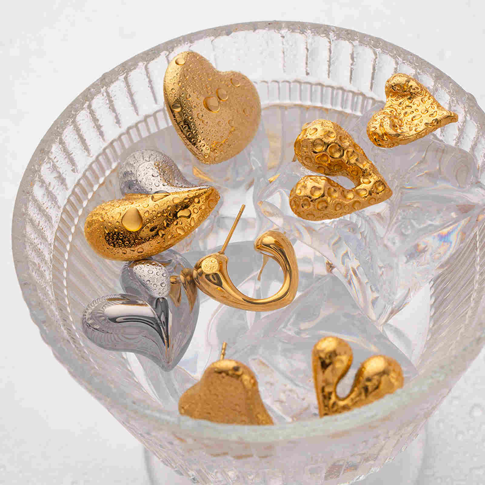 Gold Silver Stud Earrings 14K Gold Plated Heart-shape Stud Earrings with S925 Pin