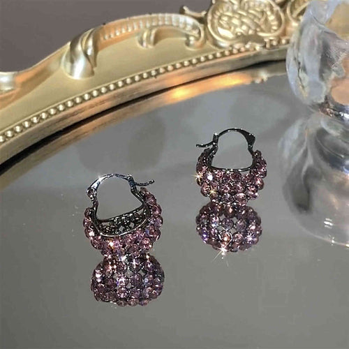 Purple Crystal Hoop Earrings Large Zircon Purple Chunky Earrings with S925 Silver Pin