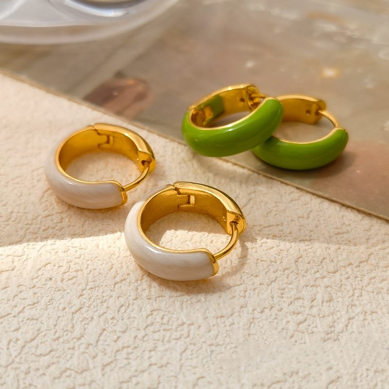 Pendientes de aro de esmalte azul Pendientes de aro anchos pequeños franceses chapados en oro con pasador de plata S925