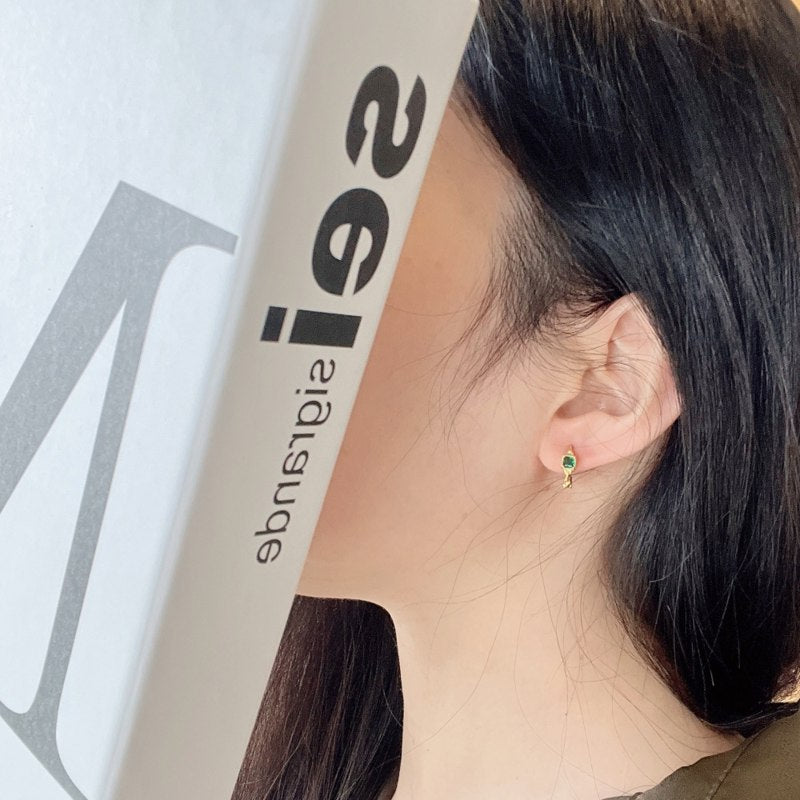 Petites boucles d'oreilles créoles en argent sterling massif avec cristal vert Boucles d'oreilles créoles en or et argent